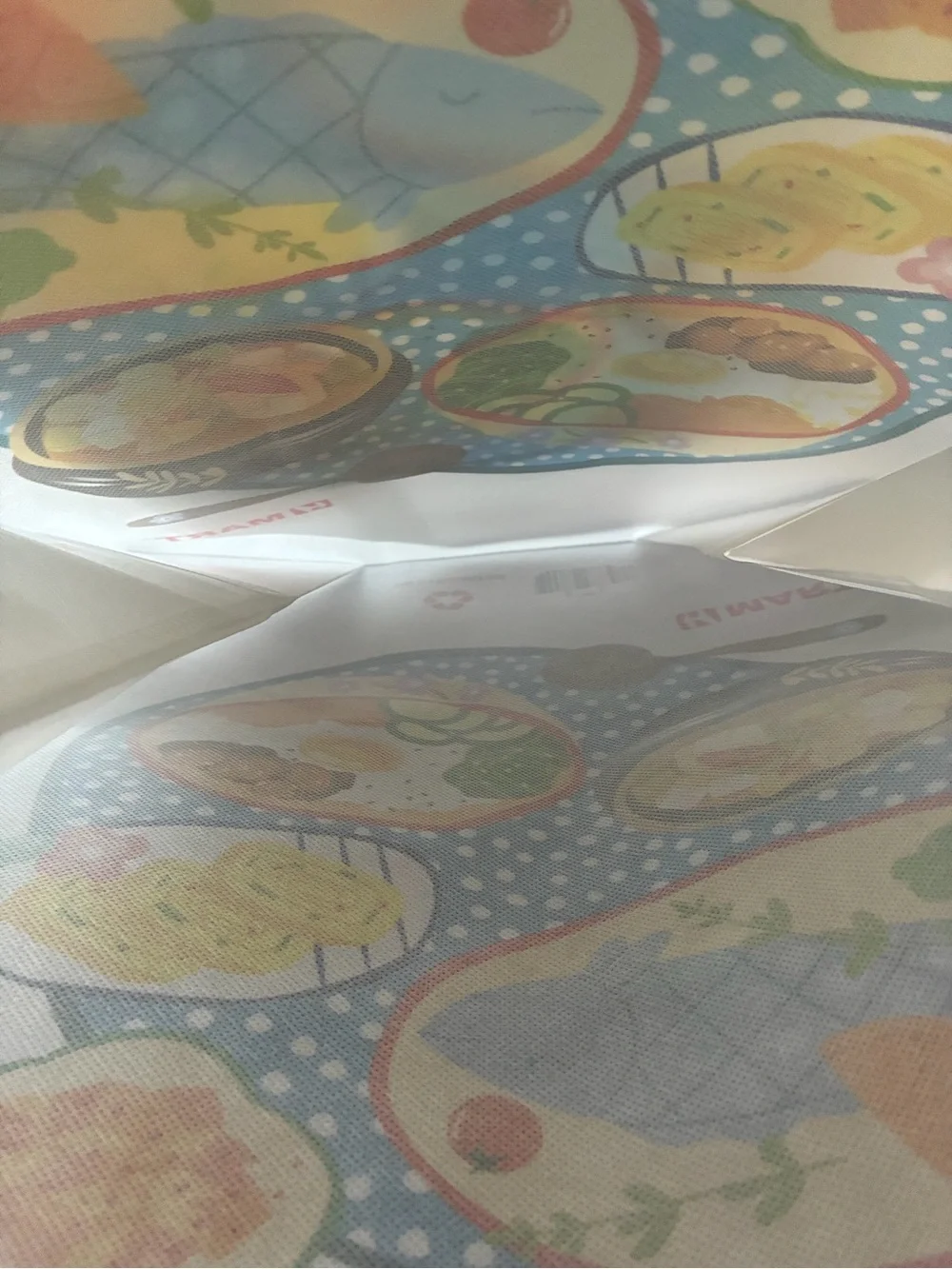 H Mart Reusable Grocery Tote Bag - White with Colorful Food Print